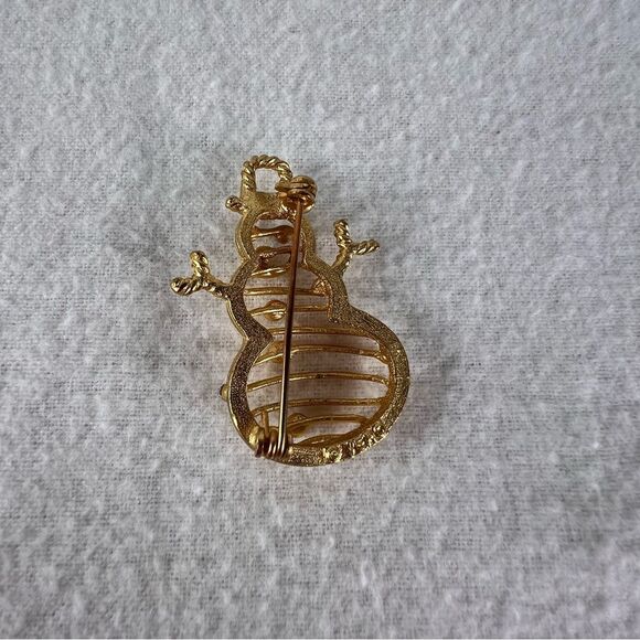 Gold Snowman Brooch Pin Ch - Picture 5 of 6